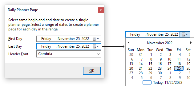 Daily Planner Dialog Box