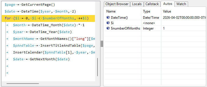 Autos window during macro debugging