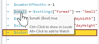 Tooltip showing variable value on hover