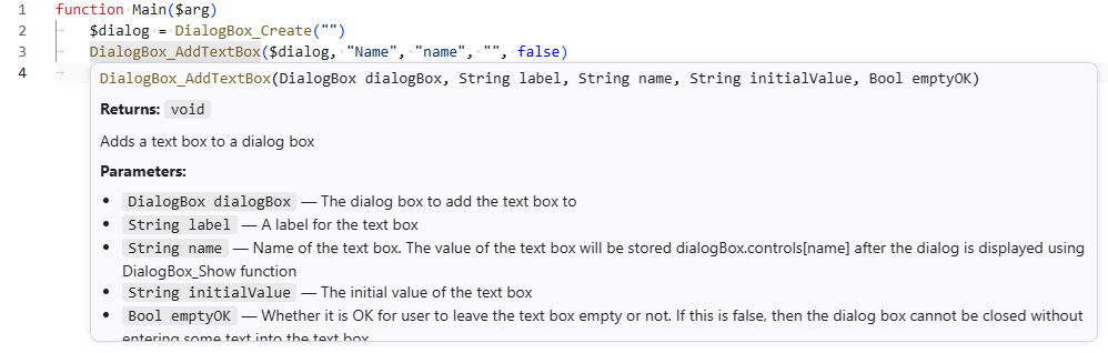 VS Code hover tooltip showing function details