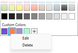 Custom colors section with context menu