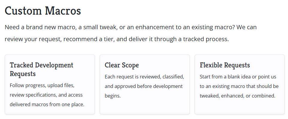 Custom Macros landing page