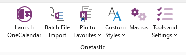 Onetastic features on Home ribbon tab