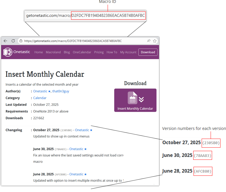 Macro ID and Version