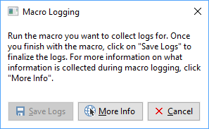 Macro Logging dialog box