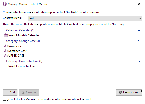 Manage Macro Context Menu