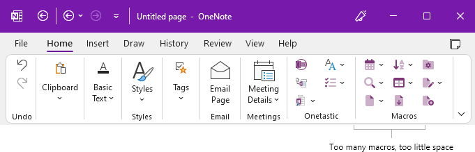 OneNote Home Ribbon when there are too many macros