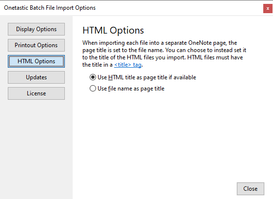 Batch File Import HTML Options