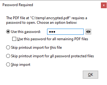 Password Protected PDF dialog