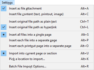 Batch File Import Settings Menu